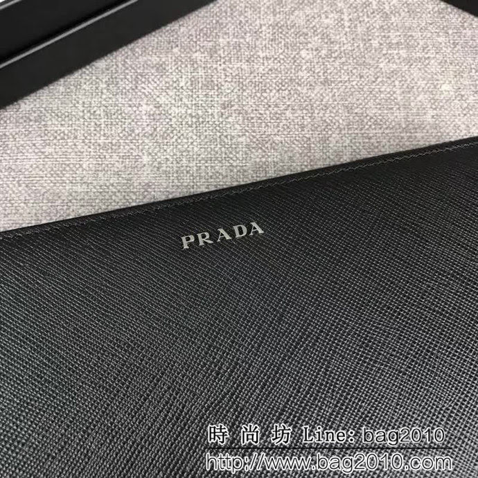 PRADA普拉達 專櫃最新爆款 十字紋牛皮 男士大號單拉鏈錢包 2ML188 DD1858